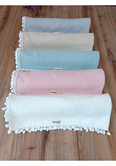 S.kahve Kız Erkek Bebek Battaniyesi Pike %100 Pamuklu Doğal Organik Uyku Çift Taraflı Örtü 86x86cm Btn10248 Ekru