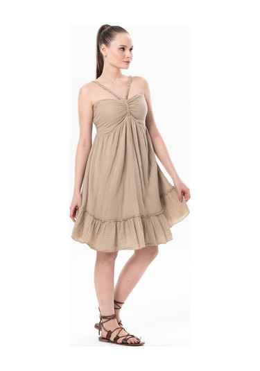 Alanya Boyundan Bağlamalı Kısa Yazlık Müslin Elbise Vizon Vzn-vizon Vizon