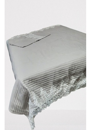 Yatak Örtüsü Zümrüt Çift Kişilik Dantelli Kapuçino %80 Pamuk El Yapım