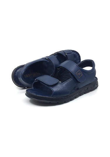 Taşpınar %100 Hakiki Deri Ortopedik Erkek Yazlık Günlük Cırtlı Lacivert Sandalet 40-45 Lacivert