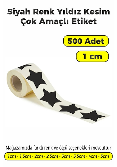 Siyah Renk Yıldız Kesim Sticker Etiket 1cm - 500 Adet Siyah