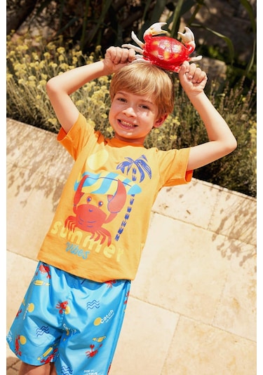 DeFacto Erkek Bebek 2'li Takım Yengeç Baskılı Kısa Kollu Tişört Esnek Belli Deniz Şortu E3521A525SMOG313 Turuncu DeFacto Erkek Bebek 2'li Takım Yengeç Baskılı Kısa Kollu Tişört Esnek Belli Deniz Şortu E3521A525SMOG313 Turuncu