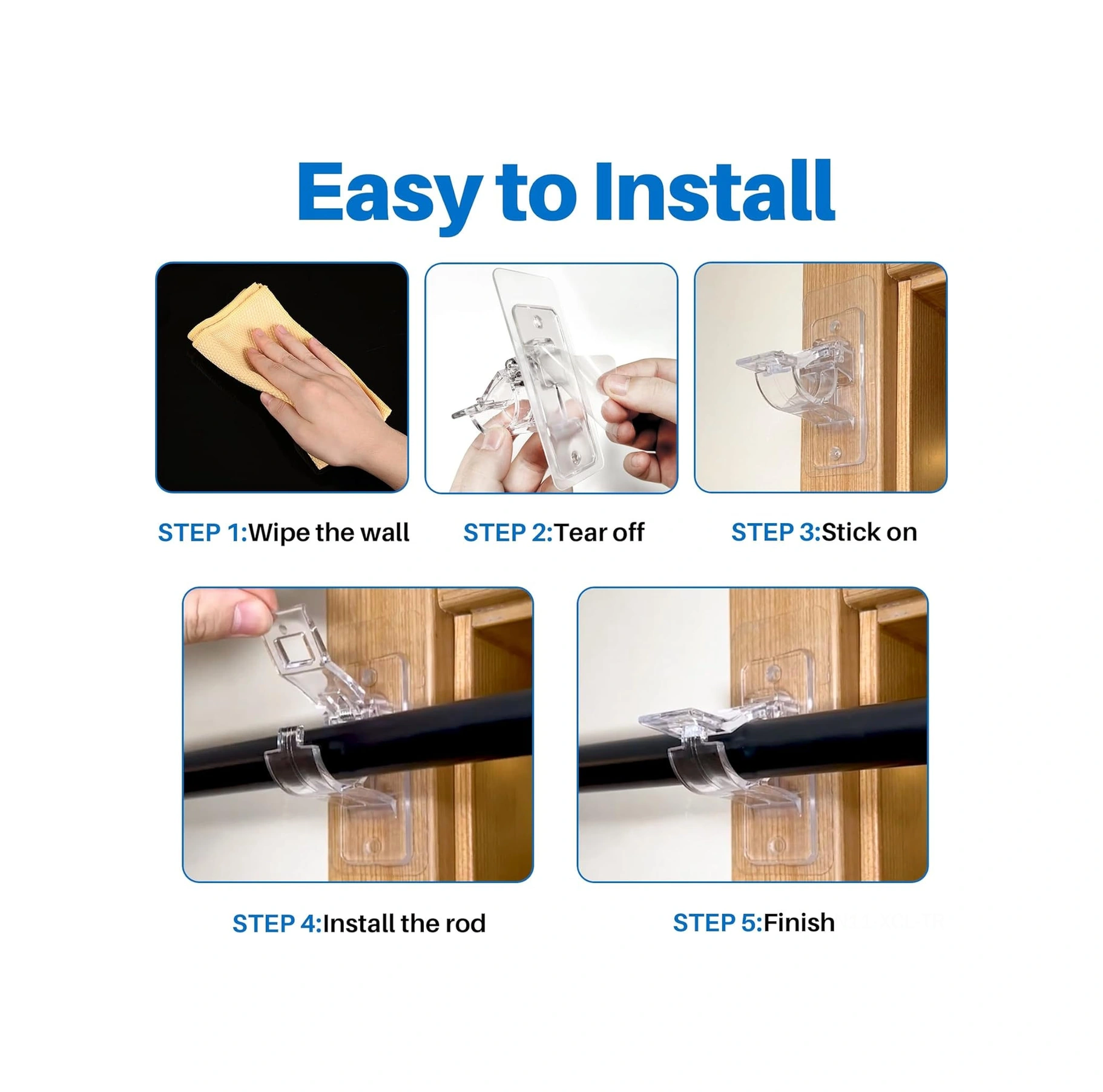 Konesam 6 Adet Deliksiz Perde Çubuğu Tutucuları - Otomatik Yapışkan, 20 Lbs Yük Taşıma, Ev Odaları Ve Banyo İçin Uygun, Çeşitli Çubuk Çaplarına Uyumlu Şeffaf