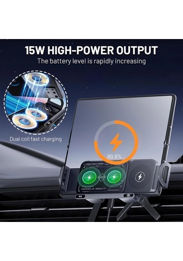 Topshop1 Gri Ynf Kablosuz Araç Şarj Cihazı 15w Hızlı Şarj 3ü 1 Arada Otomatik Sıkma İphone Samsung Uyumlu