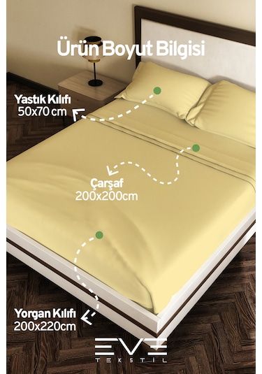Eve Tekstil %100 Pamuk Ranforce Çarşaflı Yastık Ve Yorgan Kılıflı Çift Kişilik Nevresim Takımı 200x220 Cm Sarı