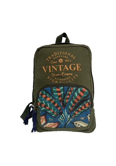 Kaliteli Mini Vintage Salaş Disayn Günlük Sırt Gezi Çantası 19 Cm X 34 Cm Haki