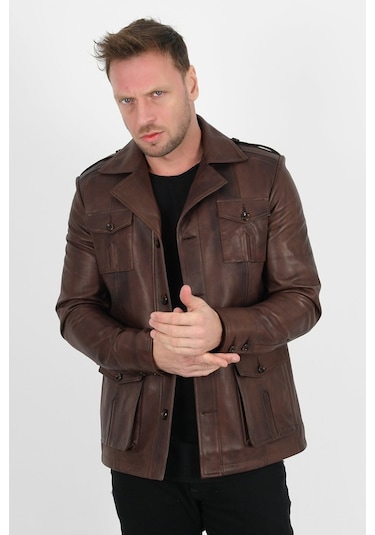 Alin Erkek Harrison Safari Wax Kahve Deri Ceket-Kahverengi