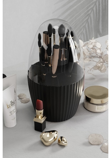 Bayev 2 Adet 7 Bölmeli Siyah + Beyaz Makyaj Fırçası Ve Kozmetik Düzenleyici Şeffaf Kapaklı Organizer