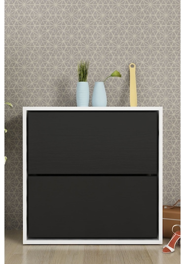 Moonlife 2 Kapaklı Kayar Raflı Ayakkabılık Siyah