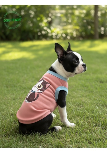 Gobo Yumuşacık Şeker Pembe Kedi Ve Köpek Kıyafeti Elbisesi Siyah Kedi Baskılı - Xs, S, M, L Beden