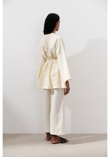 Keten Pensli Tunik Sarı Sarı