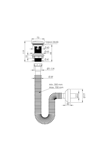 Yapıtaşı Yt651 Seramik Başlıklı Taşmalı Bas Aç Lavabo Gider Sifonu Beyaz