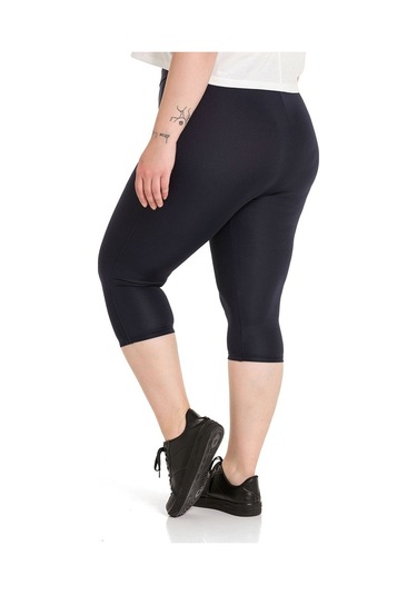 Büyük Beden Karyoka Dikişli Diz Altı Lacivert Bayan Tayt