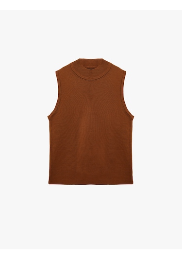 Koton Dik Yaka Kolsuz Triko Bluz Kahverengi 6sak30013ht Kahve