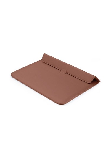 Macbook Uyumlu Pro 14 İnç M3 A2992 A2918 Uyumlu Deri Mıknatıslı Çanta Stantlı Şık Tasarım Kahverengi
