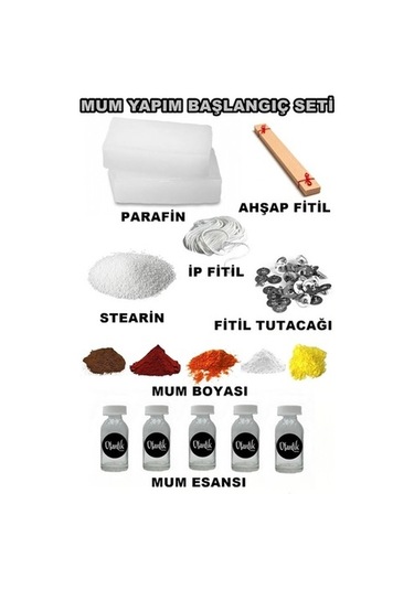 Mum Yapım Seti,1Kg Mum Parafini,Esans,Boya,Fitil,Çıtçıt,Stearin