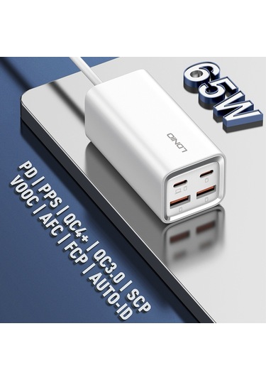 Ldnıo A4610c Pd65w Çift Usb-c / Tip-c + Çift Usb Hızlı Şarj Cihazı, Kablo Uzunluğu: 1.5m, Fiş Tipi: Ab Fiş ﾡﾤ Beyaz Beyaz