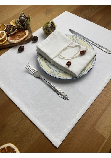 Wellstil 6'lı Premium Keten Beyaz Amerikan Servisi 35 X 45 Beyaz
