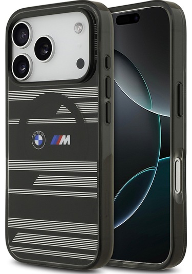 İphone 17 Pro Kılıf Bmw Lisanslı M-safeli Metal Kamera Butonlu Yatay Şeritli M Dizayn Kapak Siyah Siyah