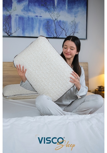 Visco Yastık Risus Ergonomik Yastık Doğal Keten Kılıf 60x40x15cm