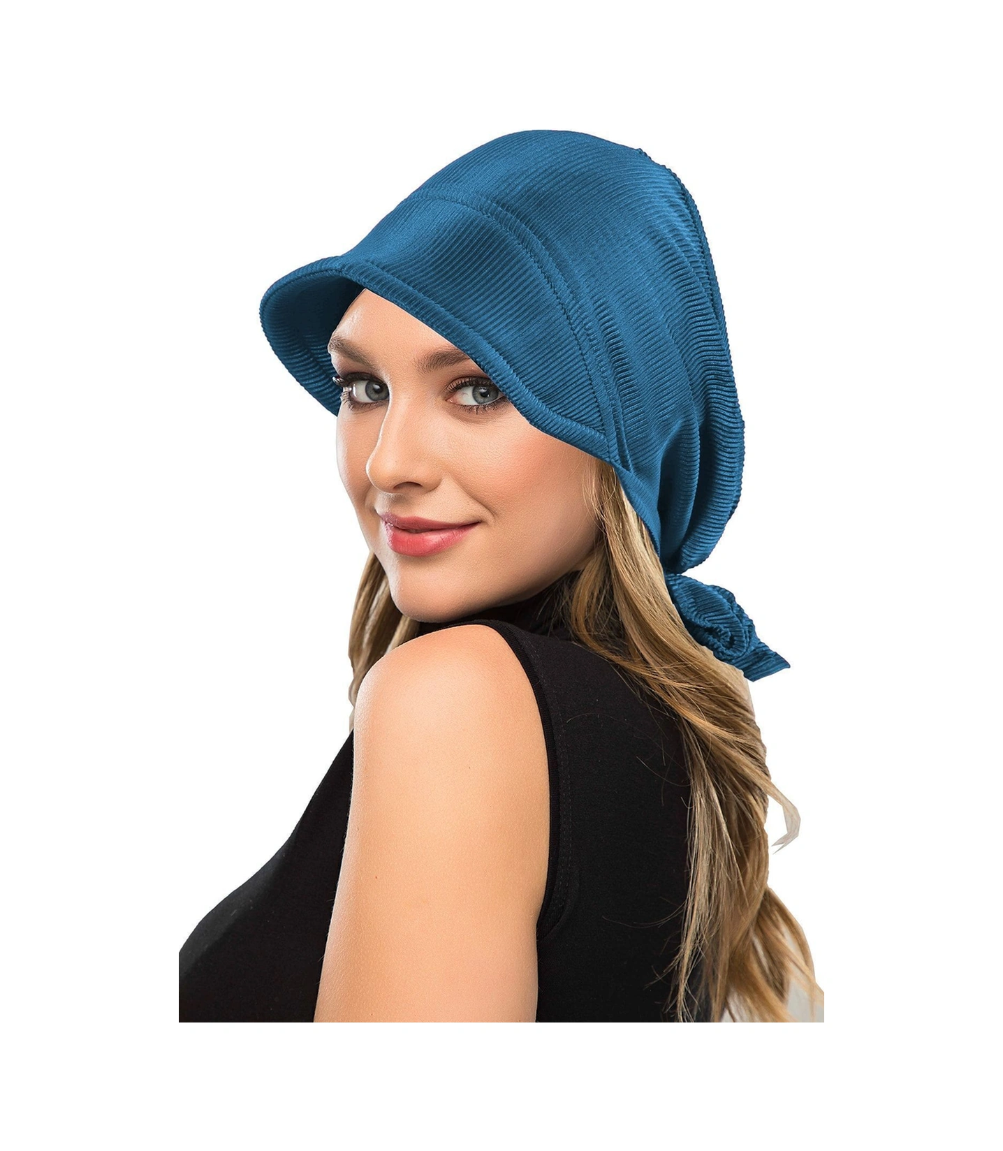 Plise Şapka Petrol Hazır Türban Tesettür Havuz Bonesi Petrol