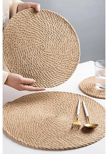 Nishev 6 Lı Hasır 34cm Büyük Boy Amerikan Servisi Supla Örme Bambu Sarı