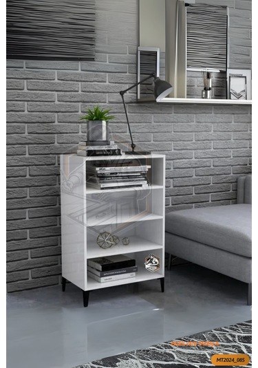 Tamamı Mdf 4 Raflı Siyah Ayaklı Modern Dergilik/kitaplık