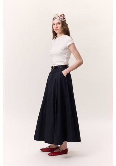 Cep Detaylı Geniş Etek Lacivert Lacivert