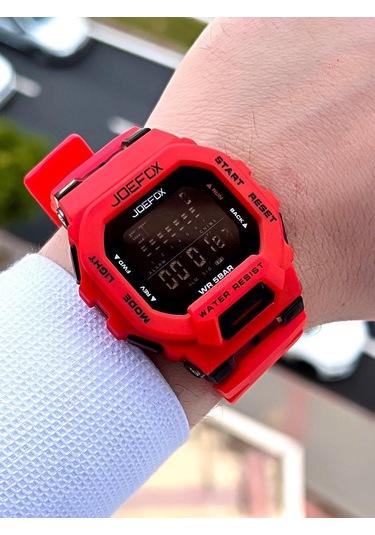 Joefox G-shock Kasa Kırmızı-Siyah Digital 5 ATM Spor Kol Saati J-gs01