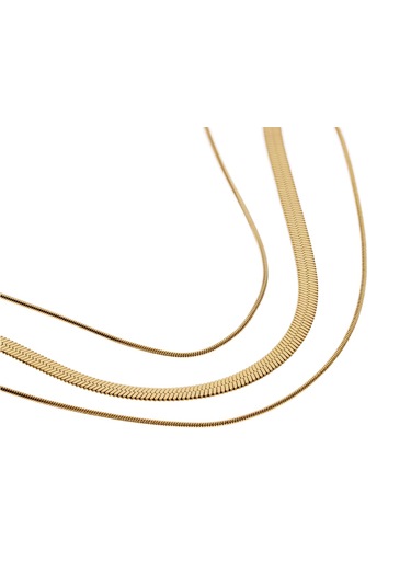 Kadın Üçlü Model İtalyan Ezme Çelik Kolye Gold