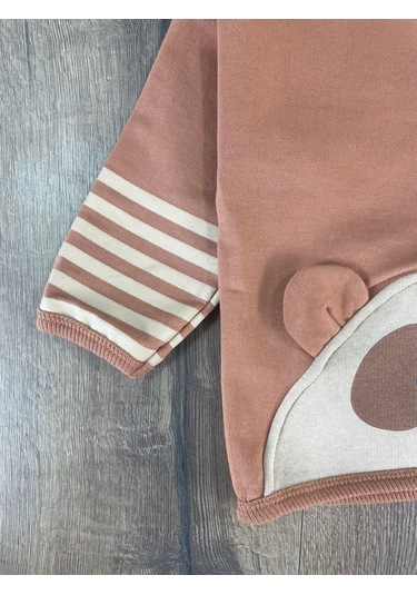 Oversize Şerit Detaylı Yumuşak Doku Bereli Erkek Bebek 3'lü Takım Kahverengi