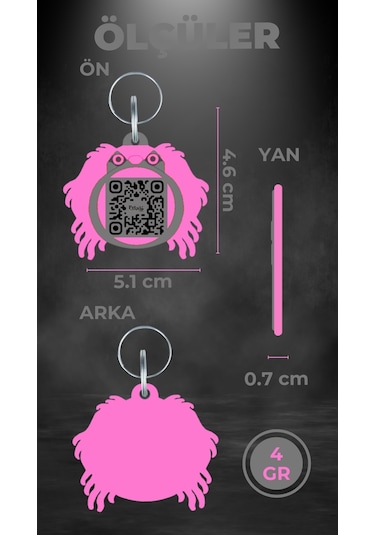 Petjoo 11.Lucy Pembe-Gri Qr'lı Köpek Künyesi