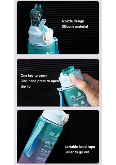 Spor Erkek Su Şişesi Pipetli Su Şişeleri Spor Salonu Zaman İşaretli Kadınlar Kızlar Yüksek Sıcaklığa Dayanıklı Zaman Ölçeği Sızdırmaz Yeşil 900ml Yeşil