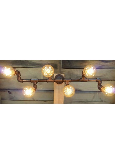 Demir Boru Sarı Ampulden, Endüstriyel Malzeme Rustik Avize Siyah