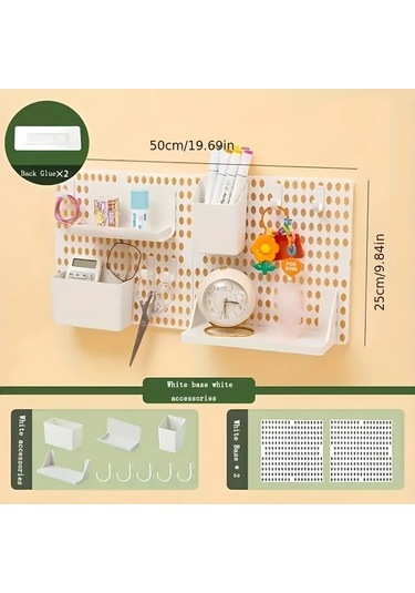 Topshop1 11 Parça Beyaz Taban Plakası Ve Sarı Aksesuar Seti Masaüstü Delikli Zımba Tahtası Depolama Rafı Öğrenci Yurdu İçin Duvara Monte Edilebilir