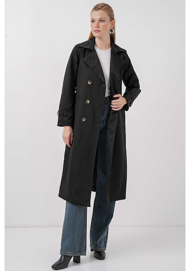 Gabria Ön Düğmeli Trenchcoat Siyah