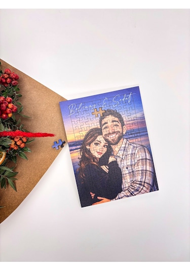 Sevgili Karikatürize Puzzle Sevgililer Günü Yapboz 98 Parça