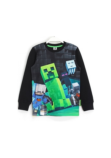 Minecraft Erkek Çocuk 3D Baskılı Sweatshirt 5 - 13 Yaş Siyah. Siyah