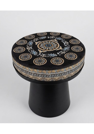 Missidea Ottoman Mistik Desenli Puf Siyah
