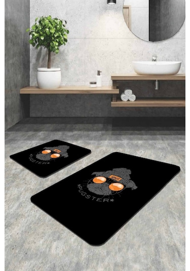 Siyah Hayvan Temalı Banyo Halısı Klozet Paspas Seti Bs269