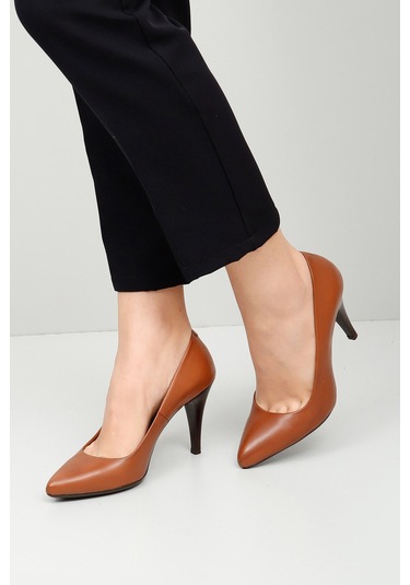 Gönderi R Taba Antik Sivri Burun İnce Topuklu Hakiki Deri Stiletto Taba