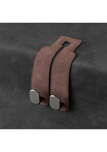 Aubyhe Oto Koltuk Arka Çift Kanca: Metal + Deri Araç İçi Çanta Tutucu, Telefon Tutucu, Organizasyon Aracı, Kahverengi Tek Adet