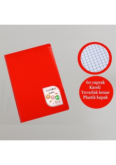 Çınar A4 60 Yaprak Colormaxi Spiralli Defter Plastik Kapak Kareli 1 Adet