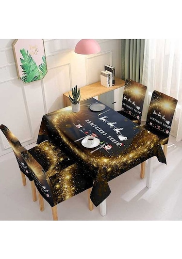 Flybuy Xıxun Tek Siyah Seti Sandalye Sandalye Parça Örtüsü Örtüsü Noel Masa Masa Kılıfı Kapak Emici Elastik Dekorasyon 180cm 140 Kh Siyah