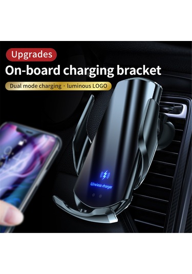 Neevoyu Araç İçin 15w Kablosuz Şarj Telefon Tutucu, Akıllı Sensörlü Otomatik Açma-kapama, 360 Derece Döner, Siyah Siyah