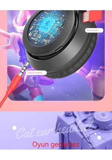 P47m Cat Ear Çocuk Baş-kulak Bluetooth Kulaklık-siyah