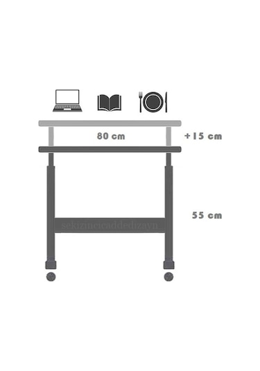 Sekizincicaddedizayn Yükseklik Ayarlı Çalışma Masası - Ceviz (Tekerli) 80X40