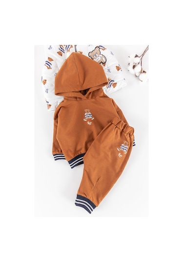Ayıcık Figürlü Yelekli Üç Parça Kışlık Erkek Bebek Takım 001