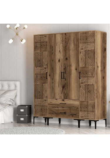 Variant Kumsal 4 Kapılı Ptp Gardrop - Ceviz / Ceviz