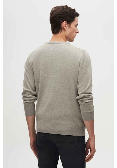 Regular Fit Gri Tüylenme Yapmayan Bisiklet Yaka Triko Kazak Gri
